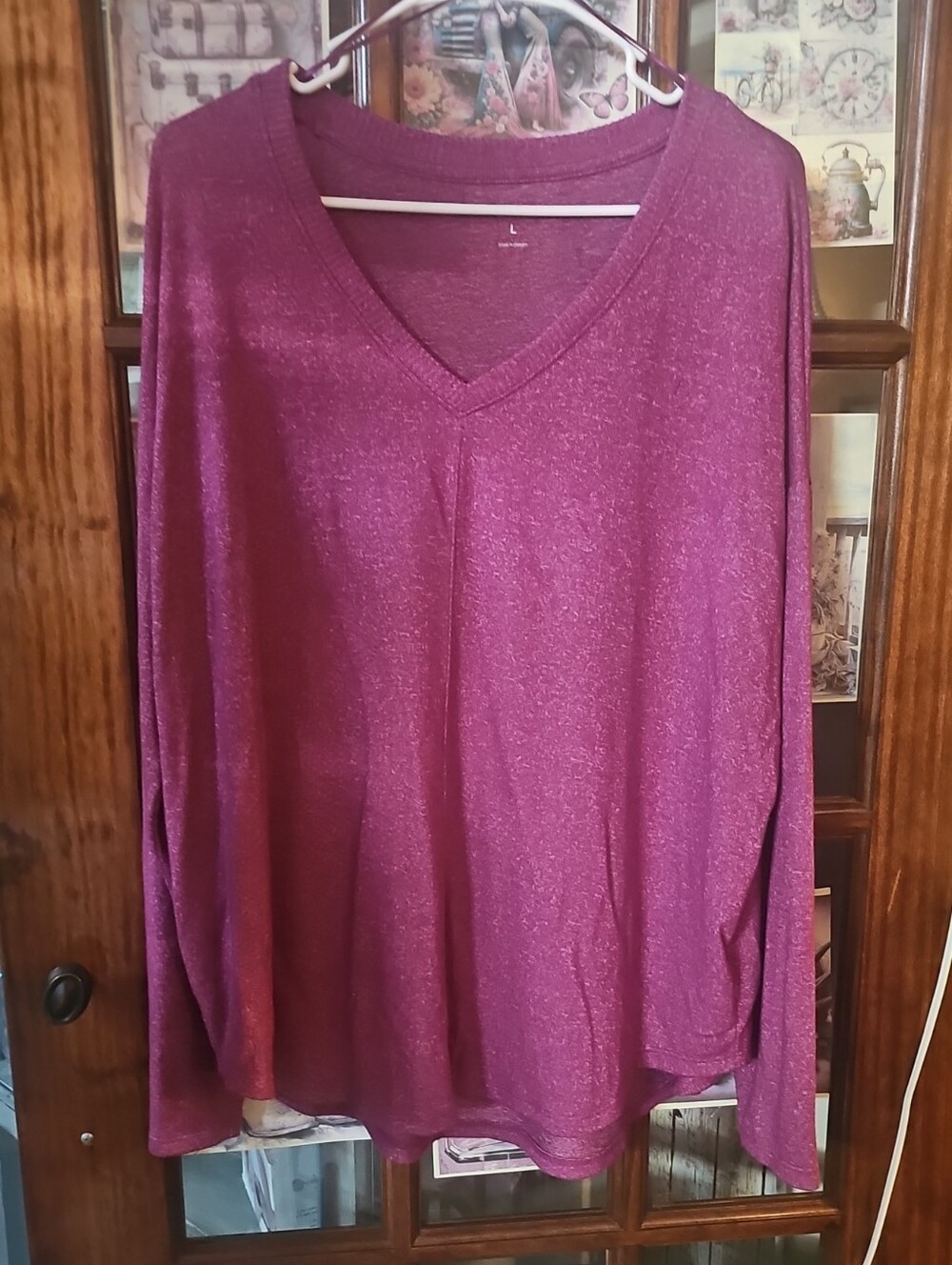 Sonoma V-Neck Long Sleeve Top - Berry